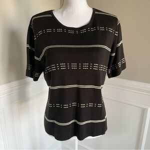 TALBOTS Black and Cream Striped Silk And Cotton Short Sleeve Top Size Large